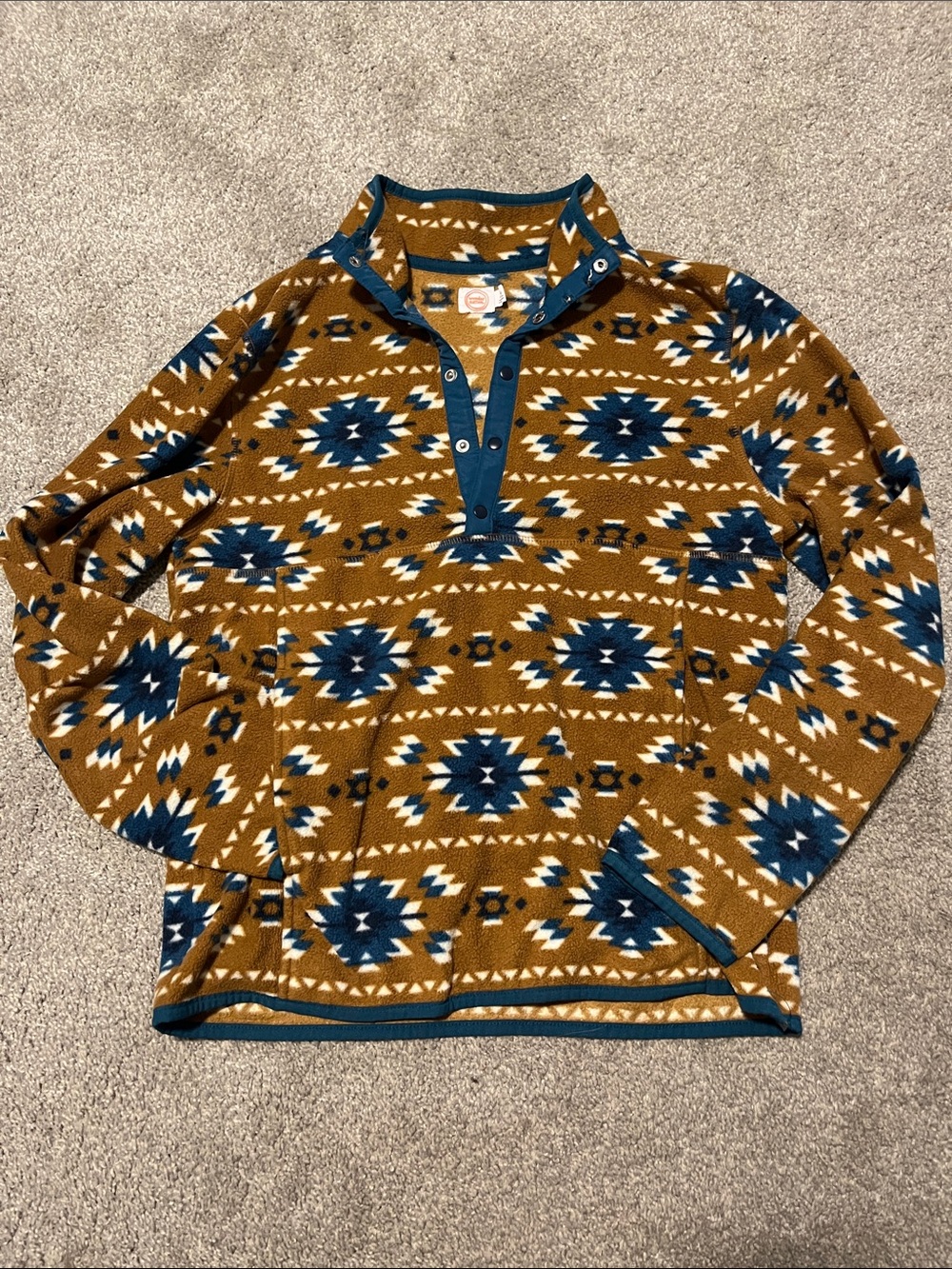 wonder nation Brown and Blue Aztec Zip-Up Fleece Pullover